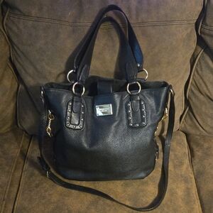 Michael Kors Big Valley Black Leather Tote w/Gold Hardware And Adjustable Strap